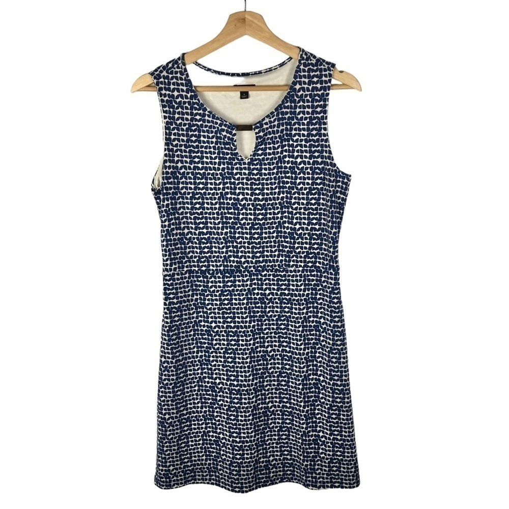 Ann Taylor Blue & White Printed A-Line Knee Length Dress 4